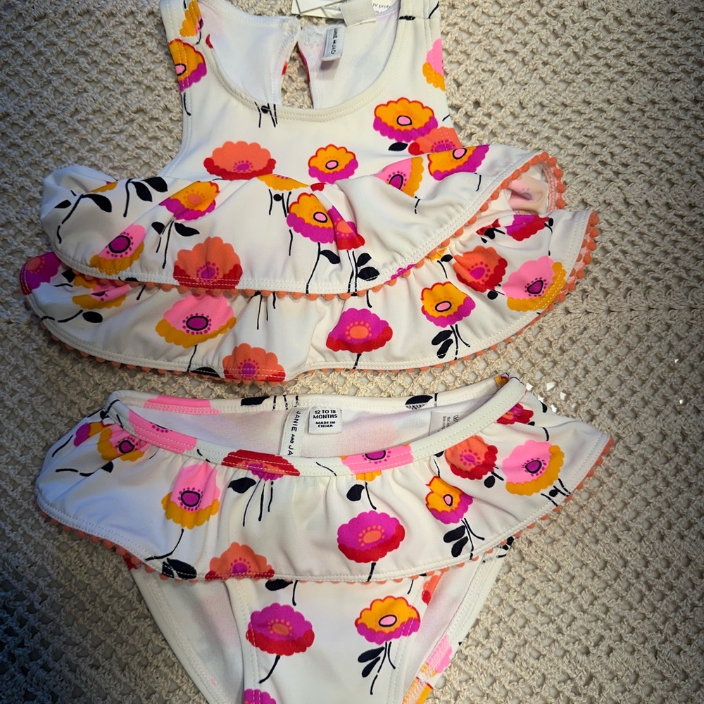 Janie and Jack Kids Swim Bikini - Pink and Orange Floral